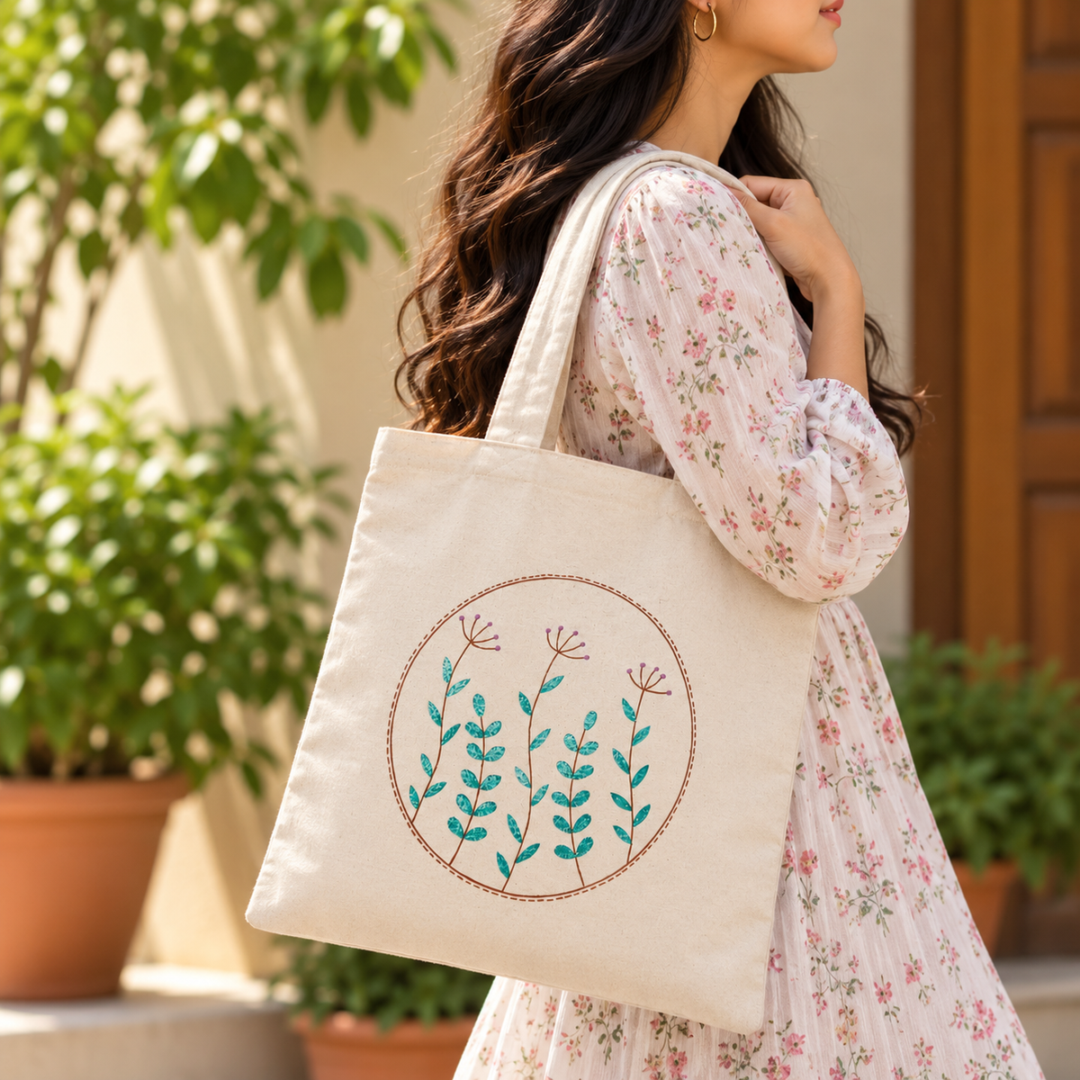 Botanical Serenity Hand Painted Tote Bag