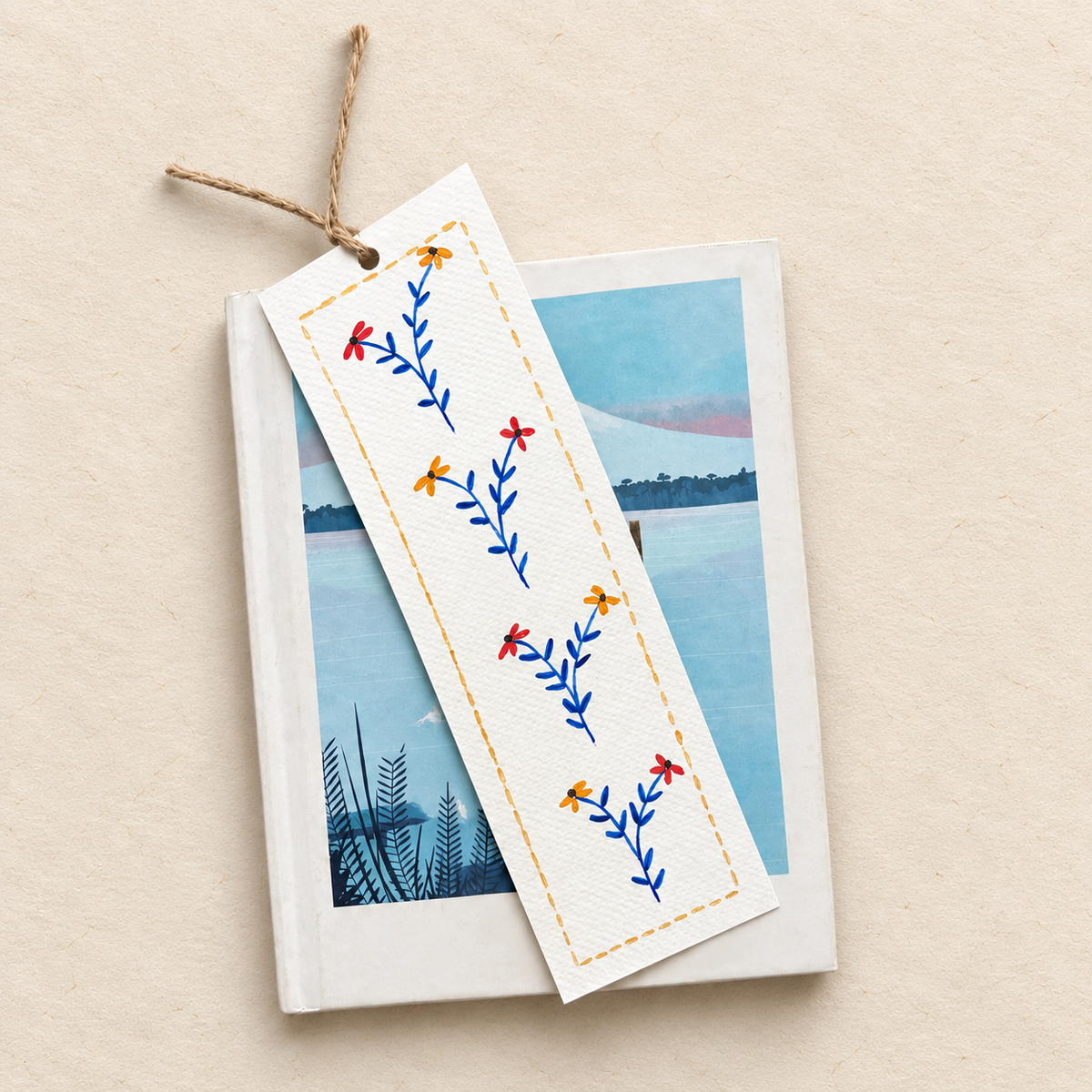 Sunlit Wildflowers – Hand-painted Canvas Pouch & Bookmark Set