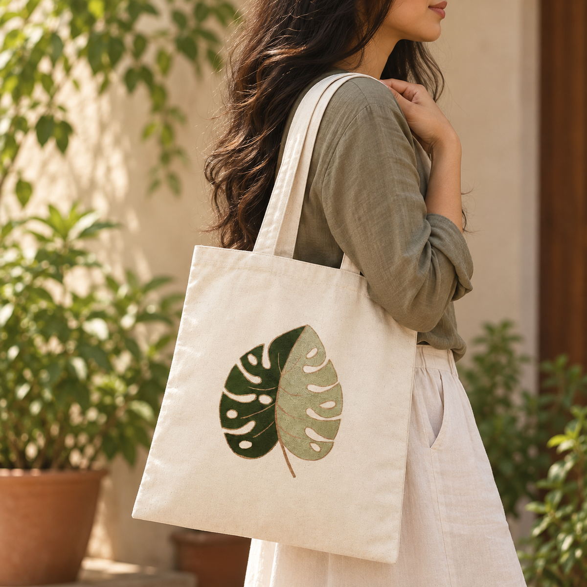 Monstera Muse Hand Painted Tote Bag