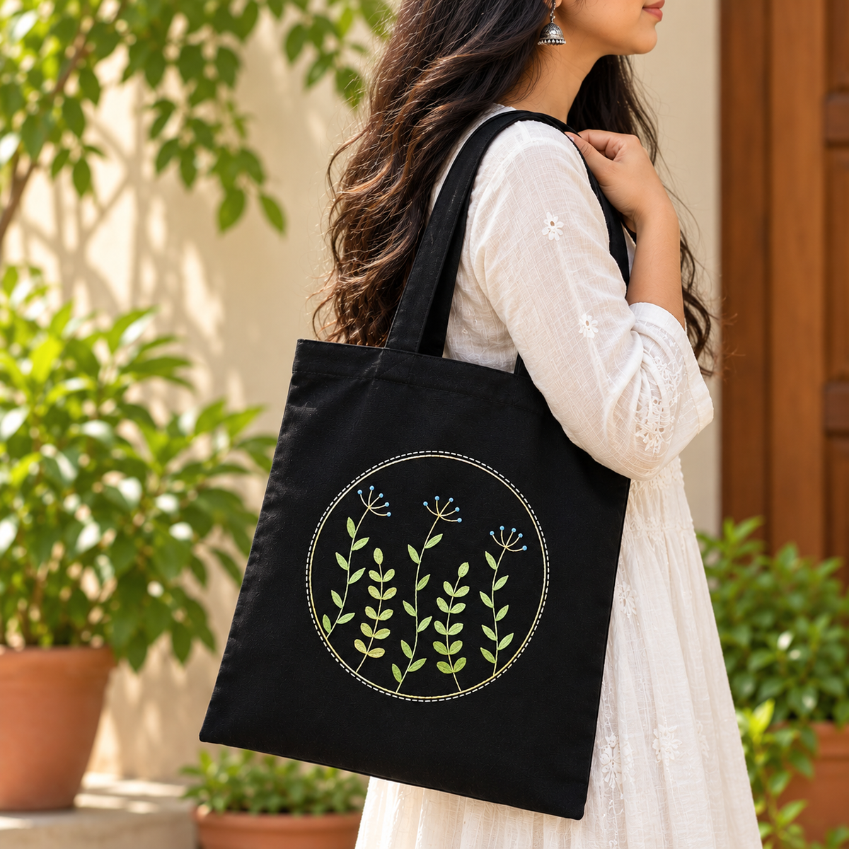 Meadow Circle Hand Painted Tote Bag