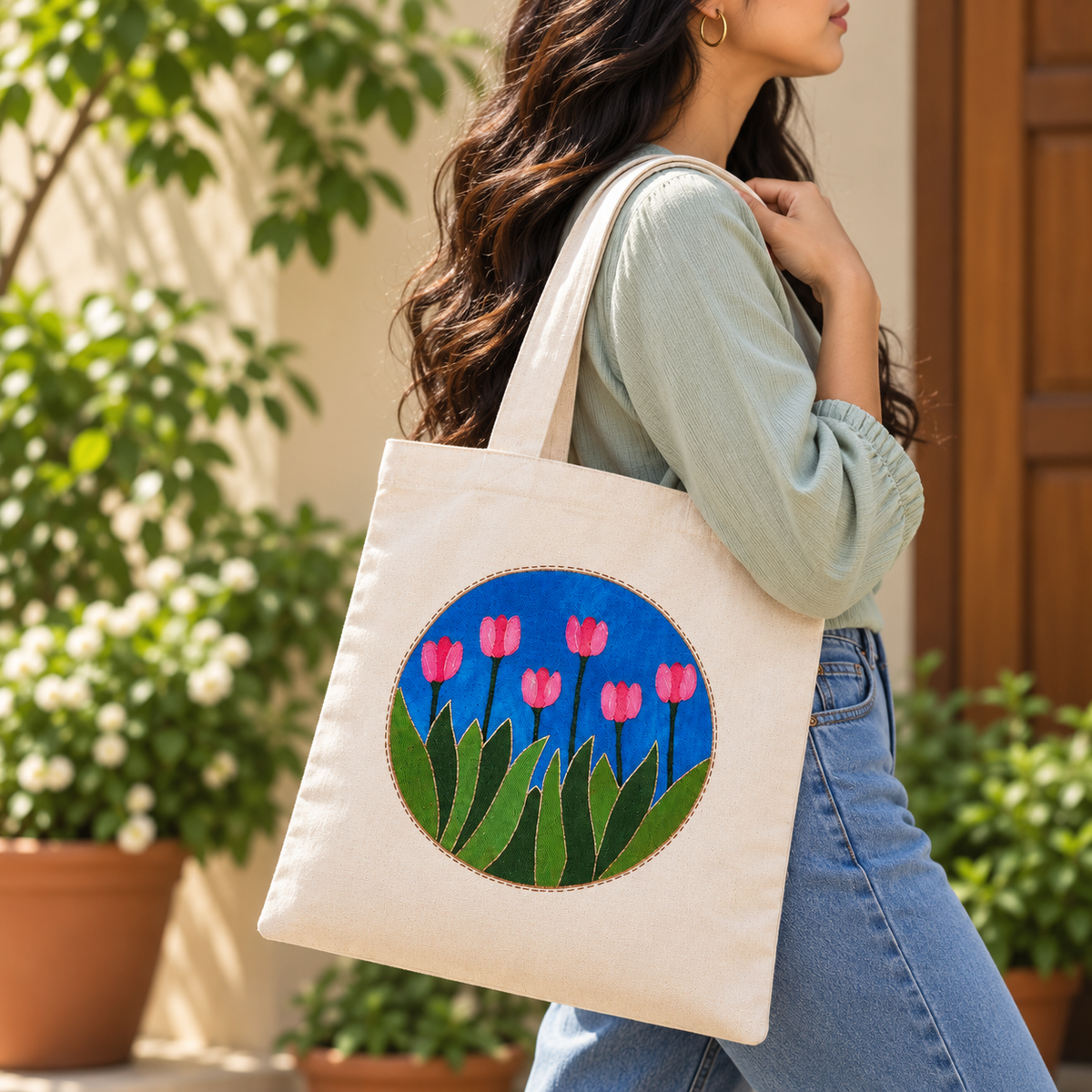 Tulip Meadow Hand Painted Tote Bag
