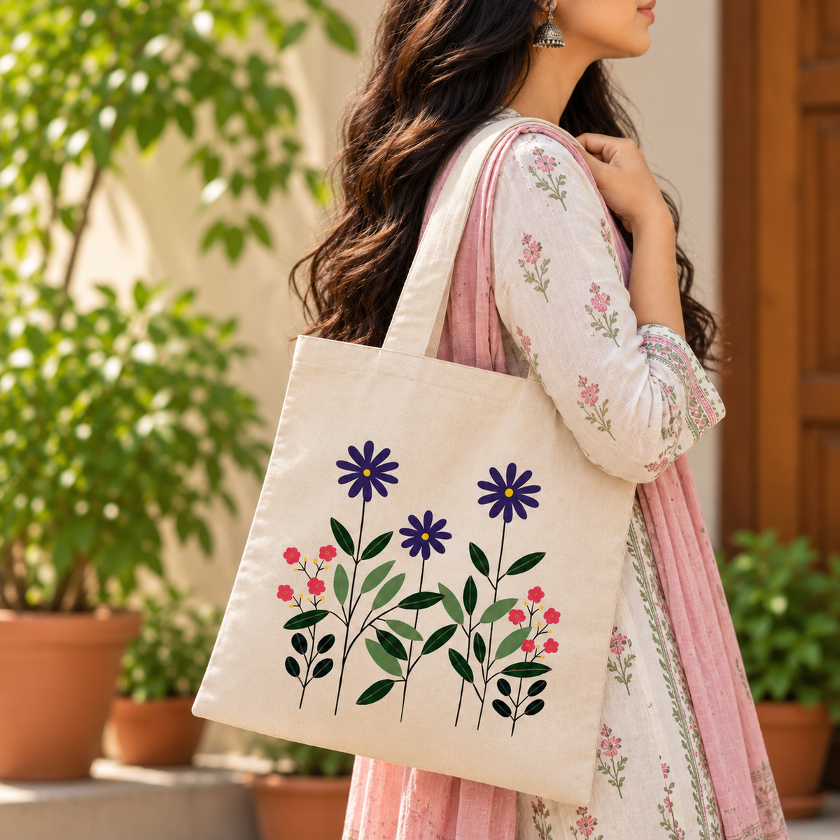 Wildflower Harmony Hand Painted Tote Bag