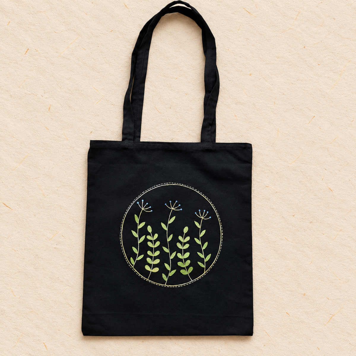 Meadow Circle Hand Painted Tote Bag