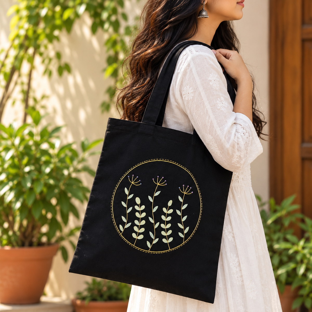 Golden Grove  Hand Painted Black Tote