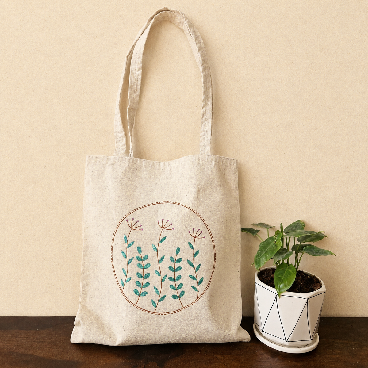Botanical Serenity Hand Painted Tote Bag