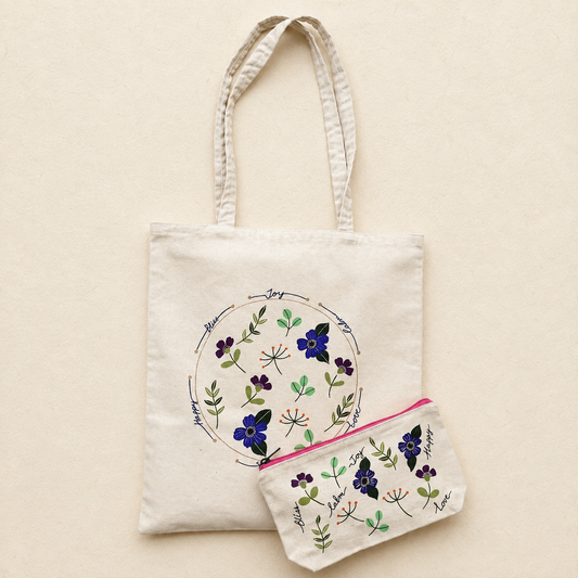 The Little Joys Hand Painted Tote Bag & Pouch Set