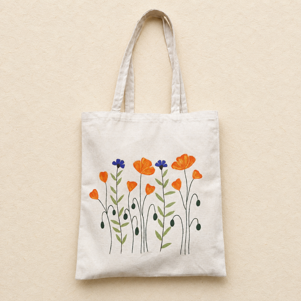 Meadow Bloom Hand Painted Tote Bag & Pouch Set