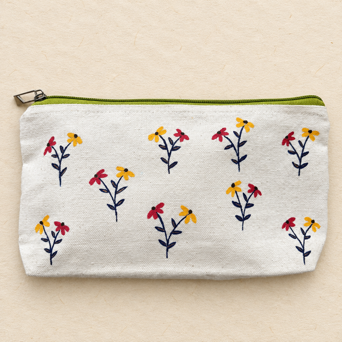 Sunlit Wildflowers – Hand-painted Canvas Pouch & Bookmark Set