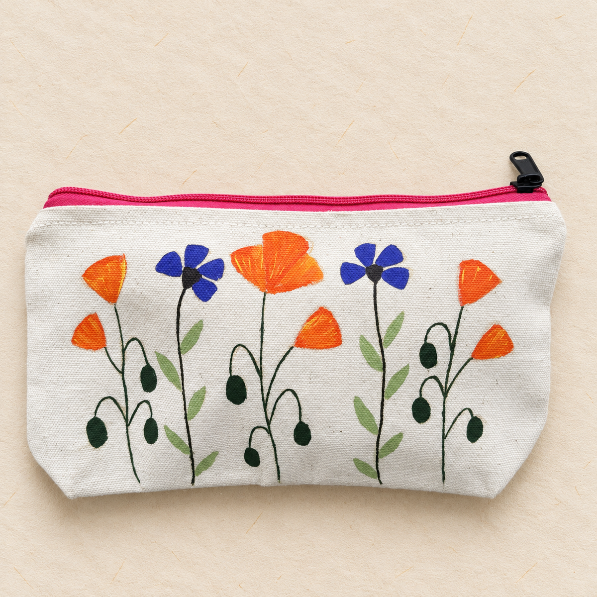 Wild Poppy Garden Hand Painted Canvas Pouch & Bookmark Set