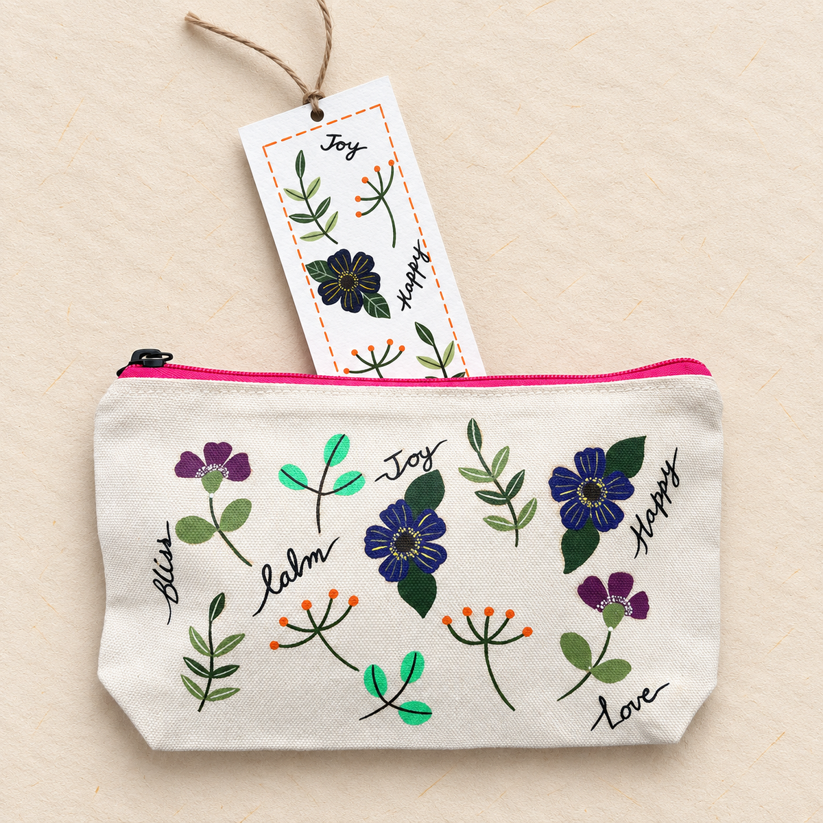 The Little Joys Hand-painted Canvas Pouch & Bookmark Set
