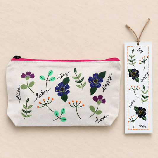 The Little Joys Hand-painted Canvas Pouch & Bookmark Set