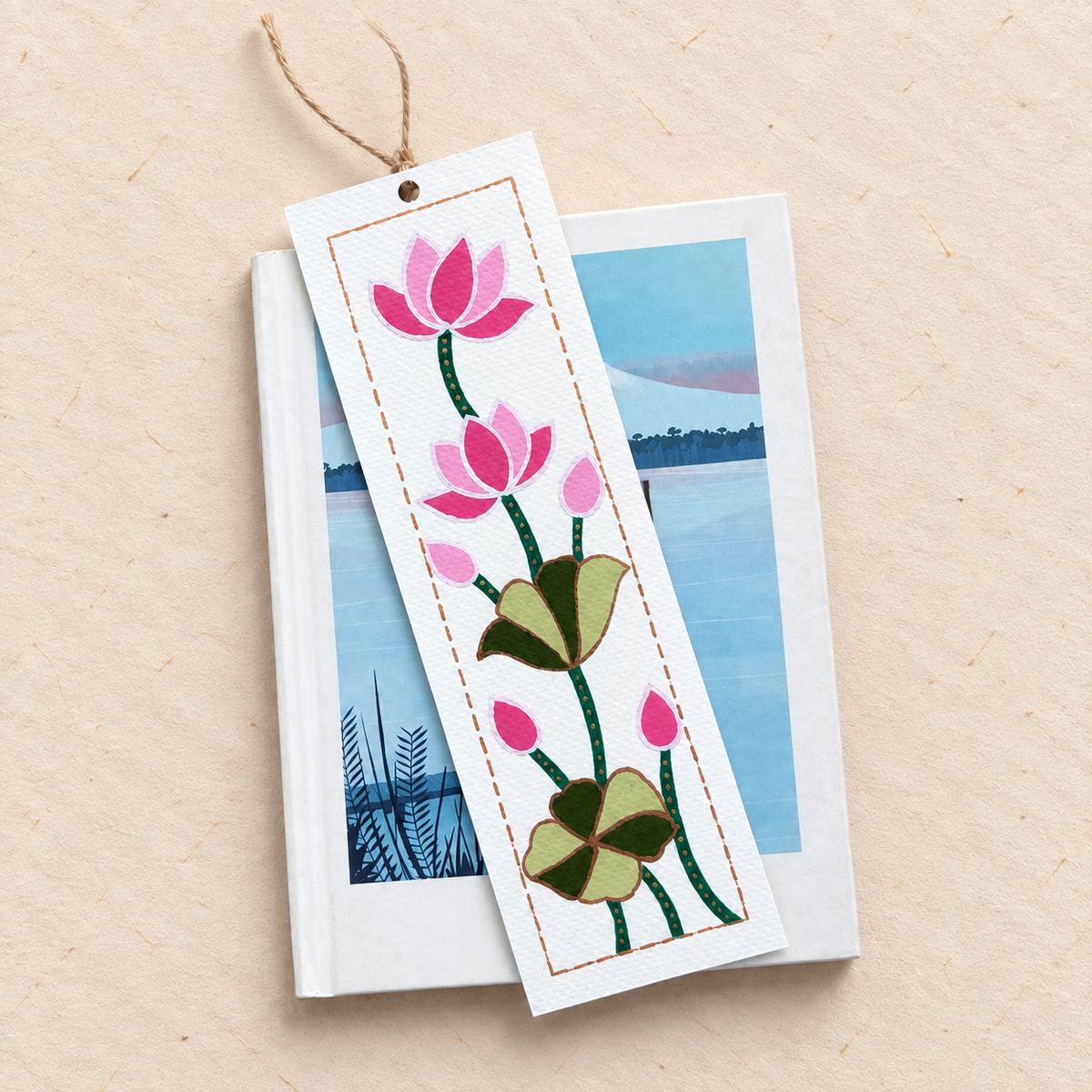 Lotus Bloom Hand-Painted Bookmark