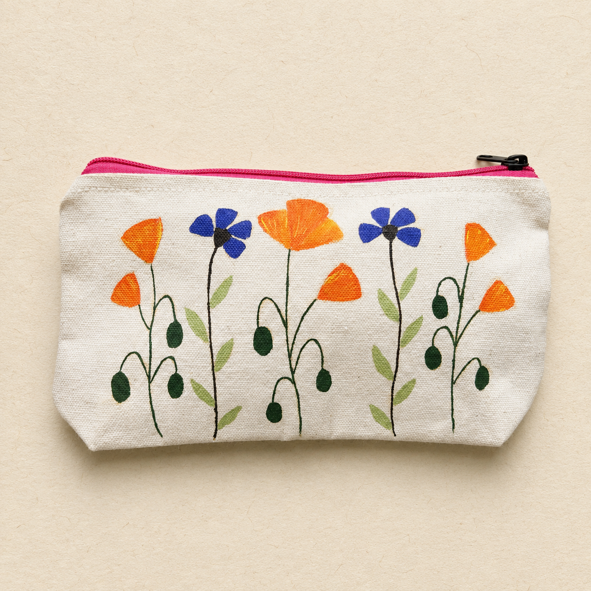 Meadow Bloom Hand Painted Tote Bag & Pouch Set