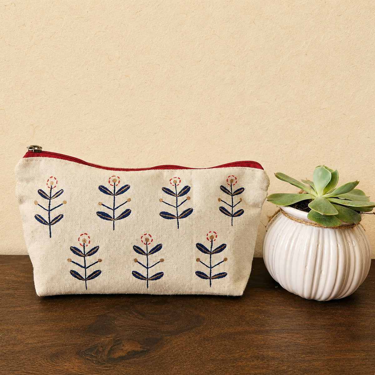 Crimson Bloom Hand Painted Pouch