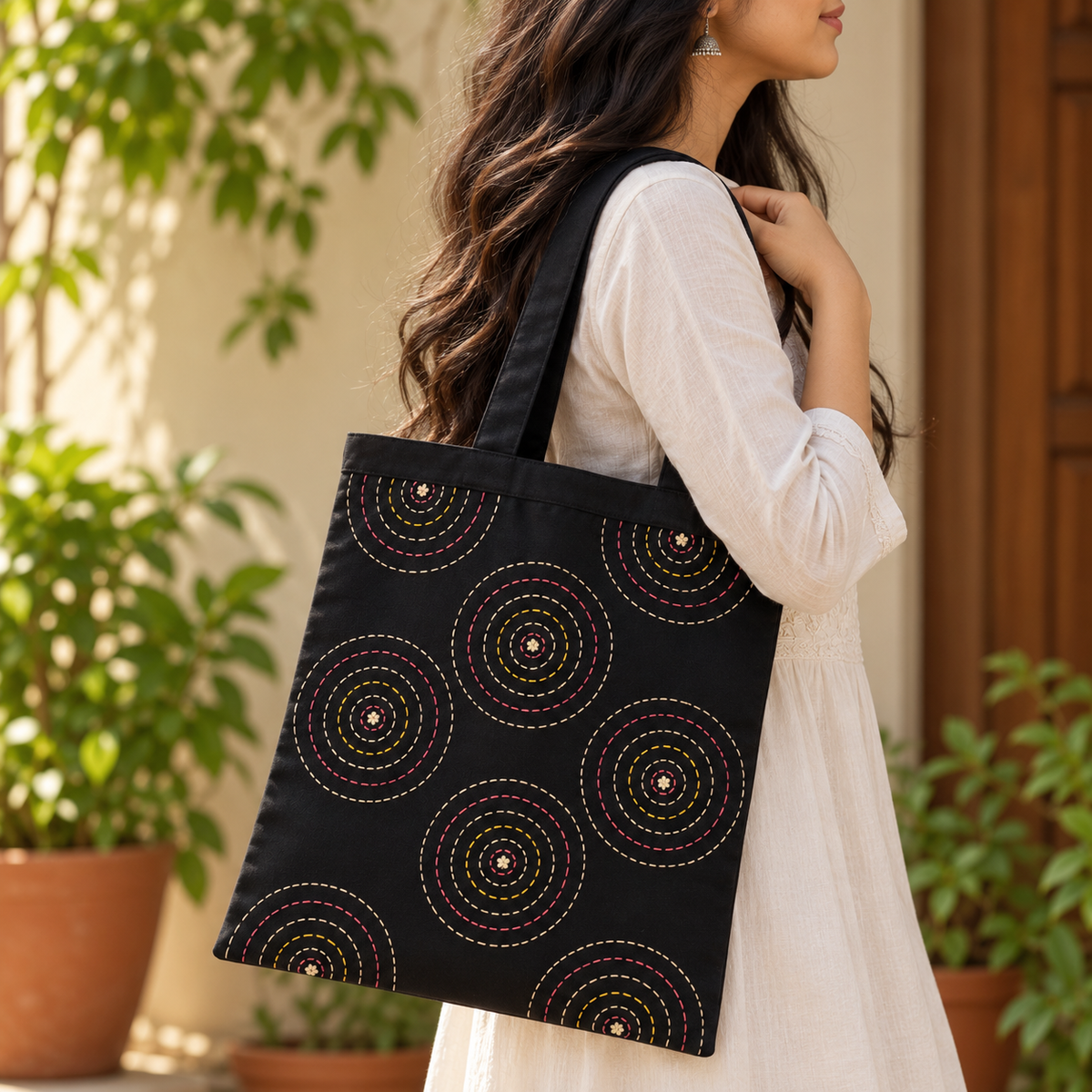 Golden Ripples Hand Painted Tote Bag