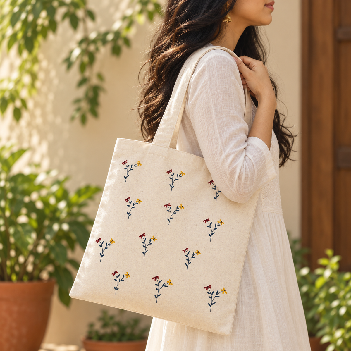 Sunlit Wildflowers Hand Painted Tote Bag
