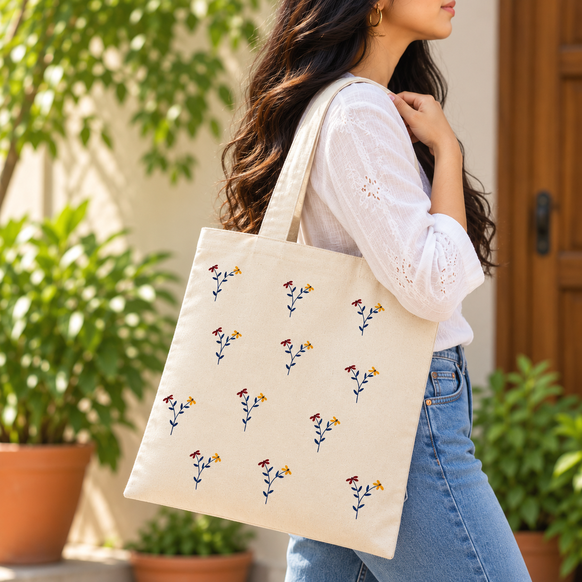 Sunlit Wildflowers Hand Painted Tote Bag