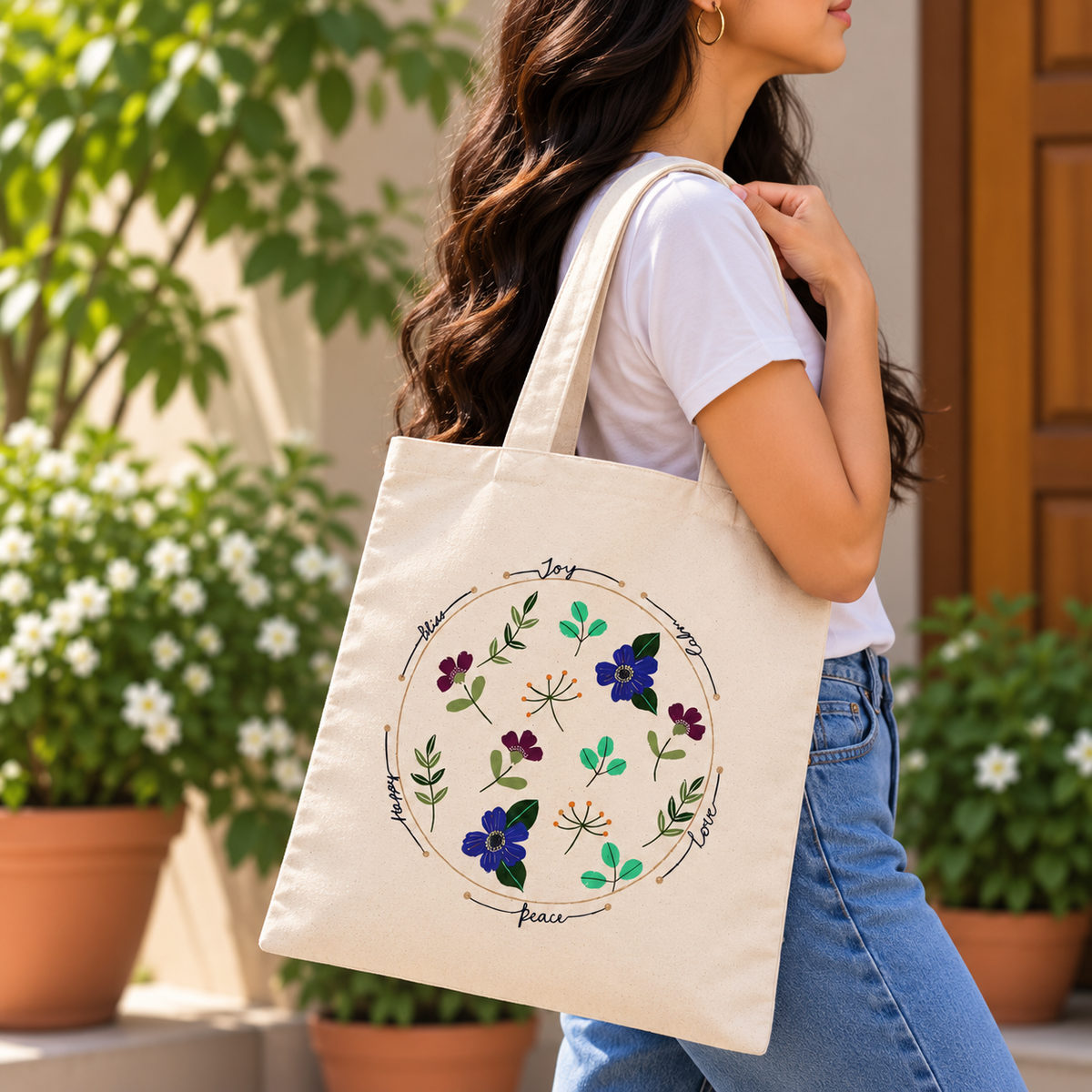 The Little Joys Hand Painted Tote Bag & Pouch Set