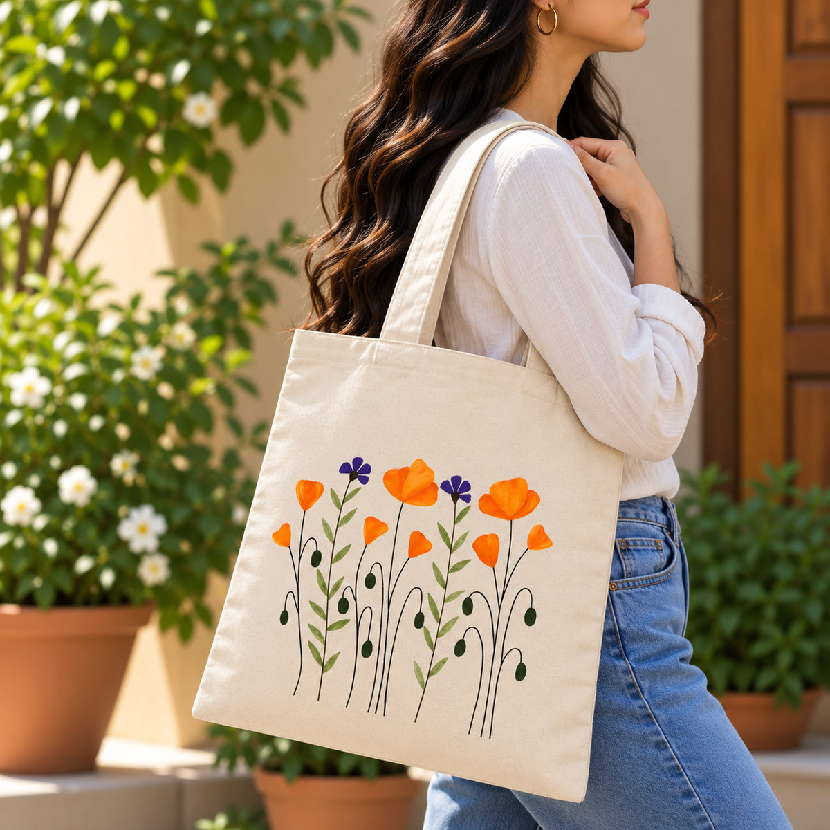 Wild Poppy Garden Hand painted Tote Bag