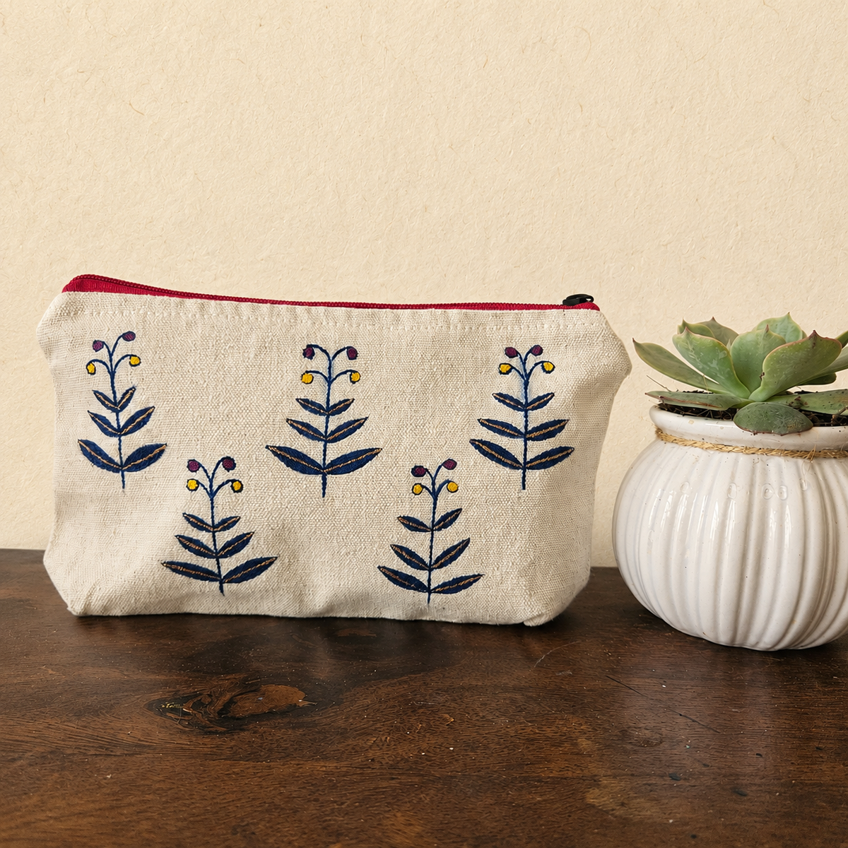 Indigo Bloom Hand Painted Pouch