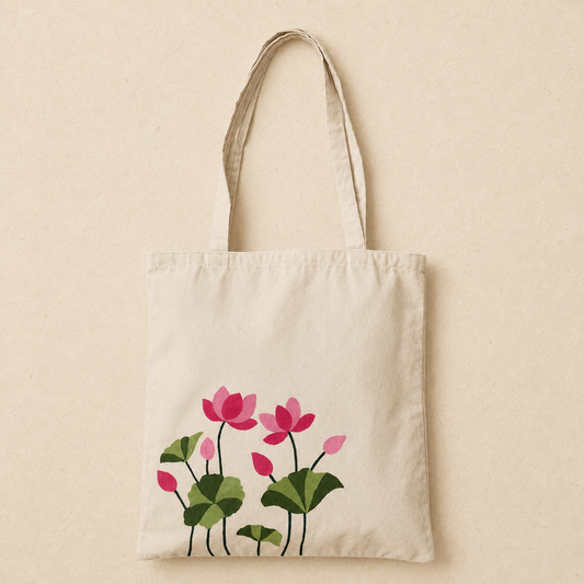 Lotus Bloom Hand Painted Tote Bag
