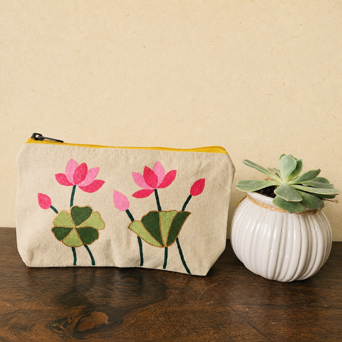 Lotus Bloom Hand Painted Pouch
