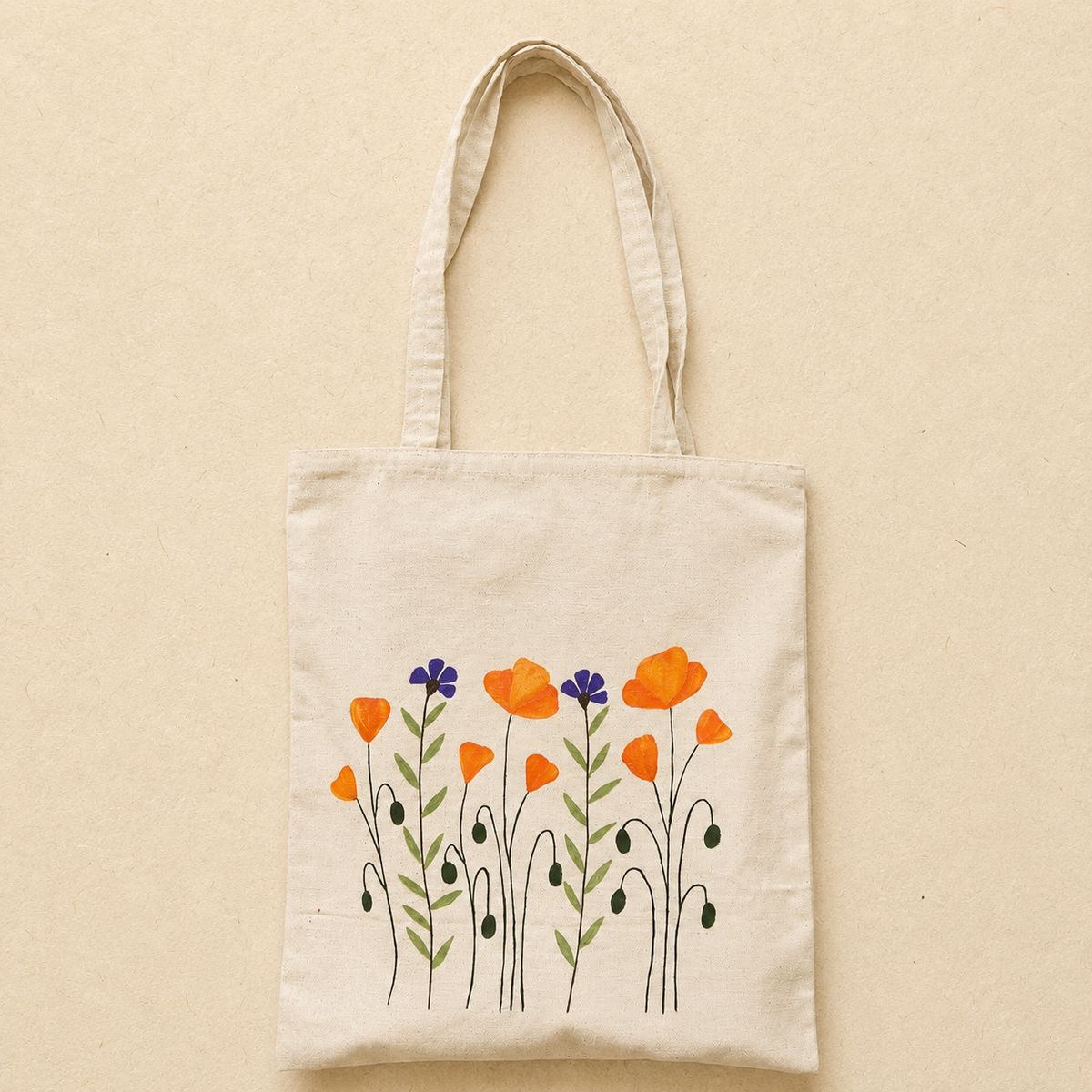Wild Poppy Garden Hand painted Tote Bag