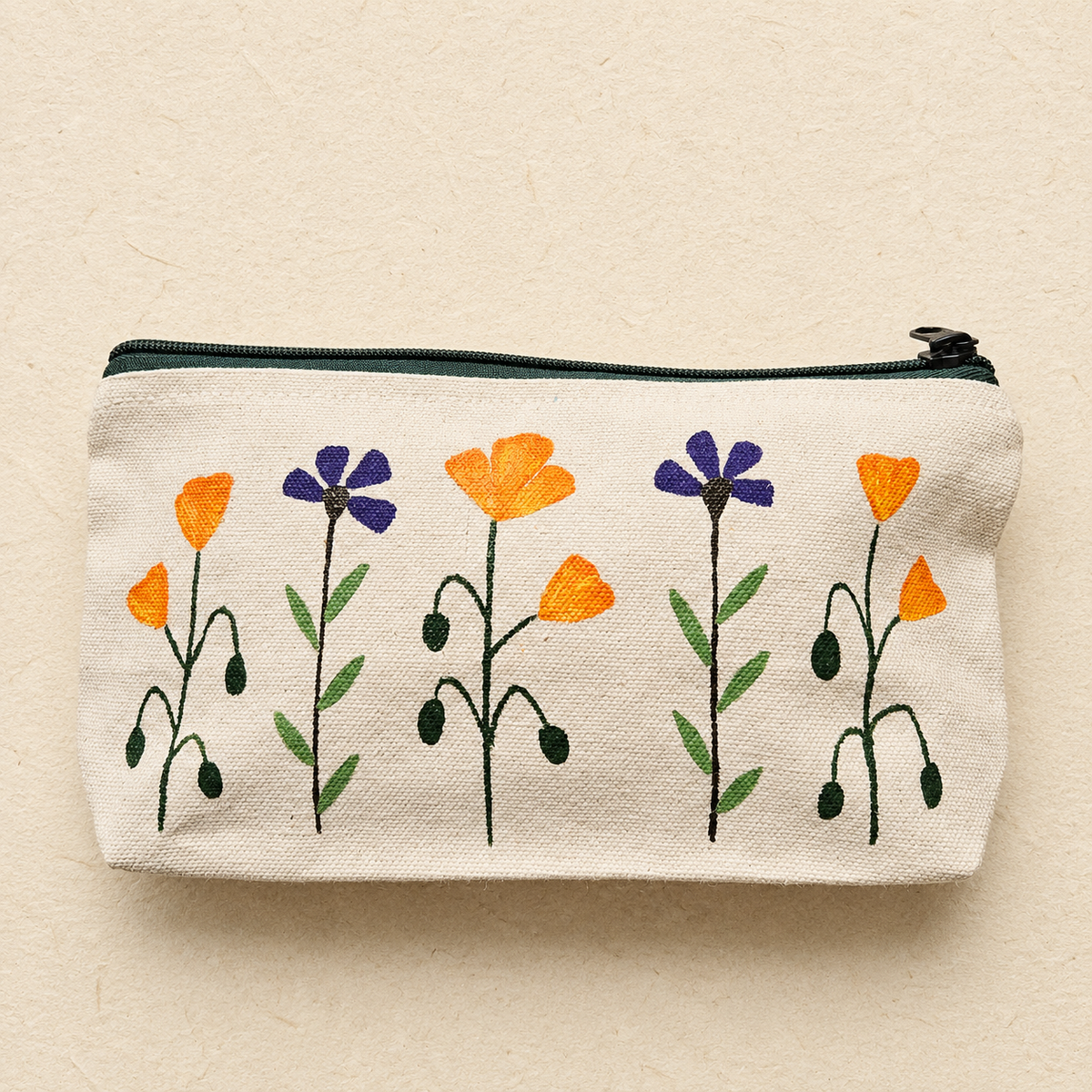 Wild Poppy Garden Hand-Painted Pouch