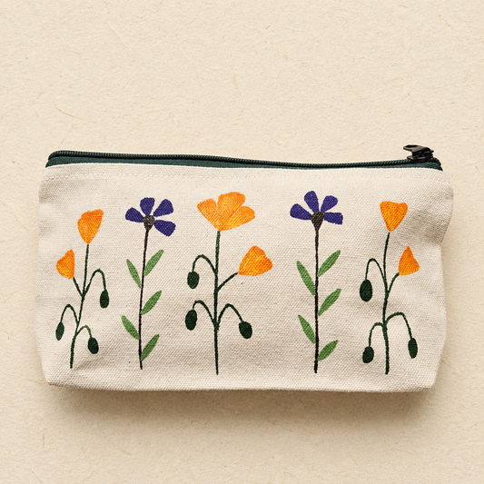 Wild Poppy Garden Hand-Painted Pouch