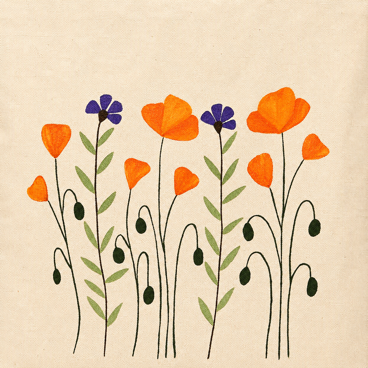 Wild Poppy Garden Hand painted Tote Bag