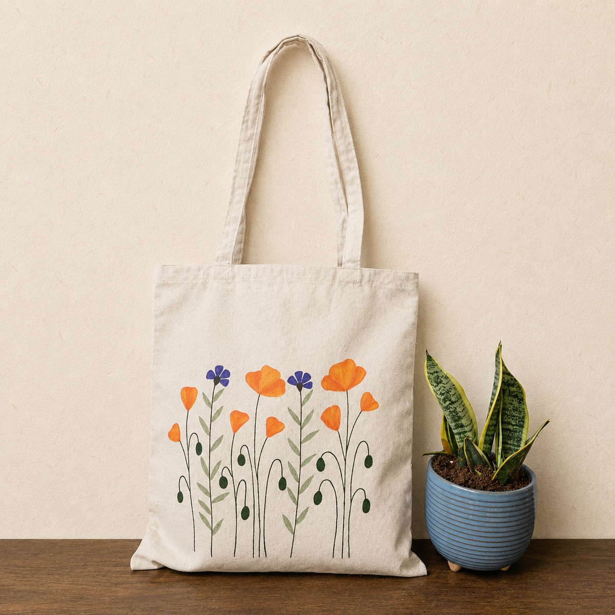 Wild Poppy Garden Hand painted Tote Bag