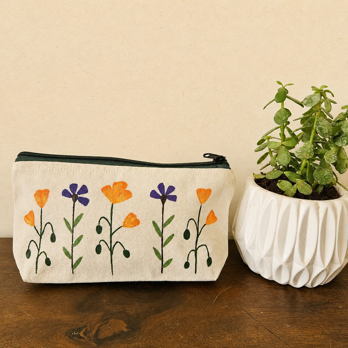 Wild Poppy Garden Hand-Painted Pouch