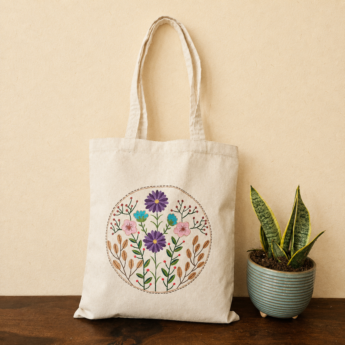 Petal Poetry Hand Painted Tote Bag