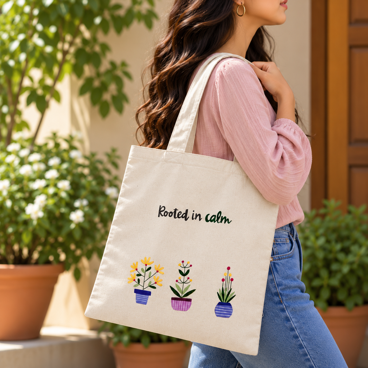 Rooted in Calm Hand painted Tote Bag