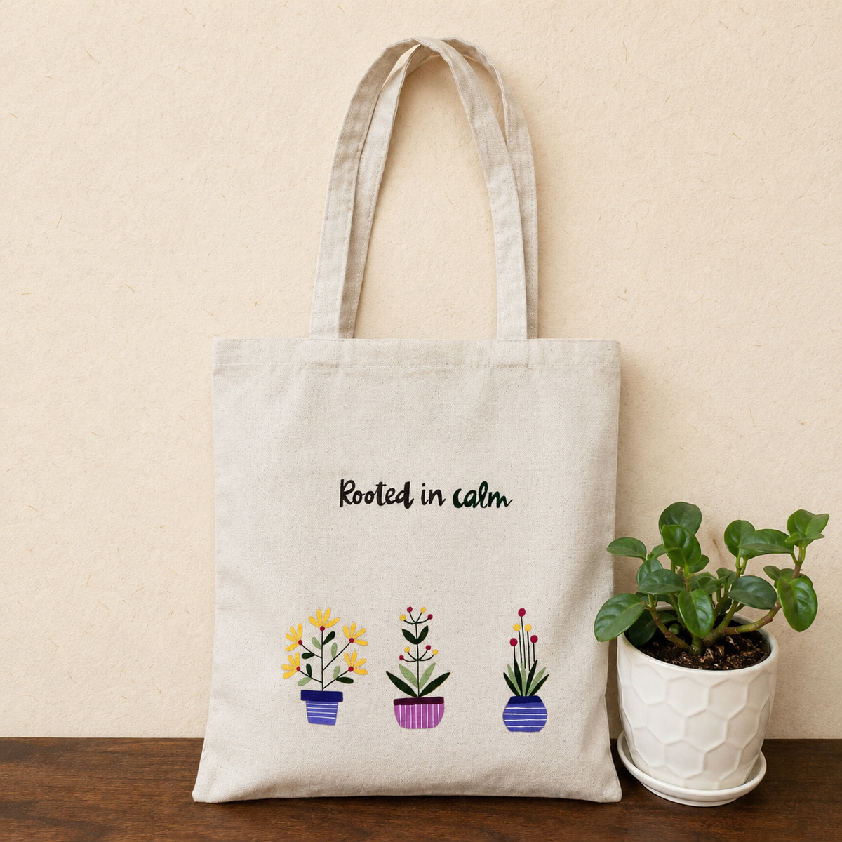 Rooted in Calm Hand painted Tote Bag