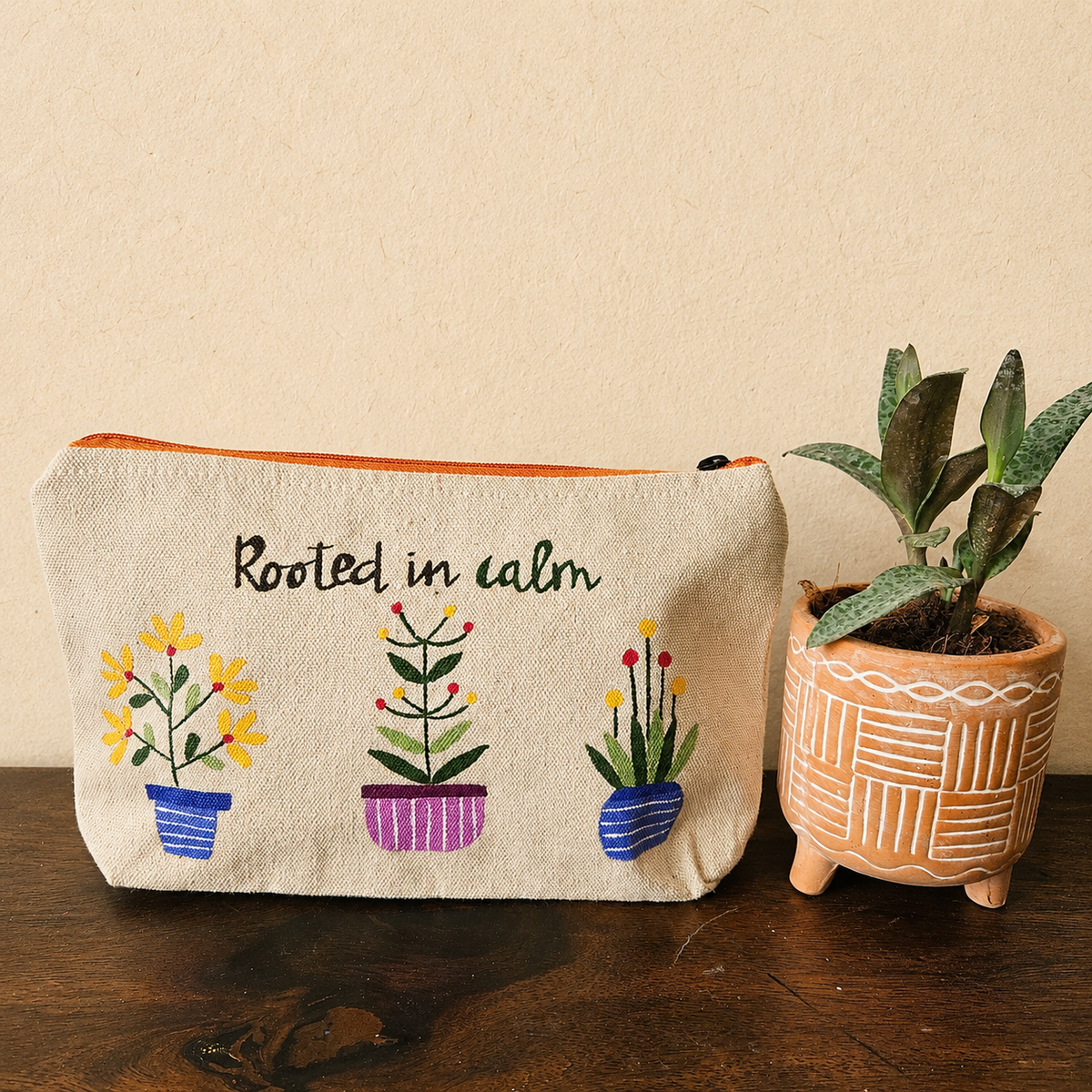 Rooted in Calm Hand Painted Pouch