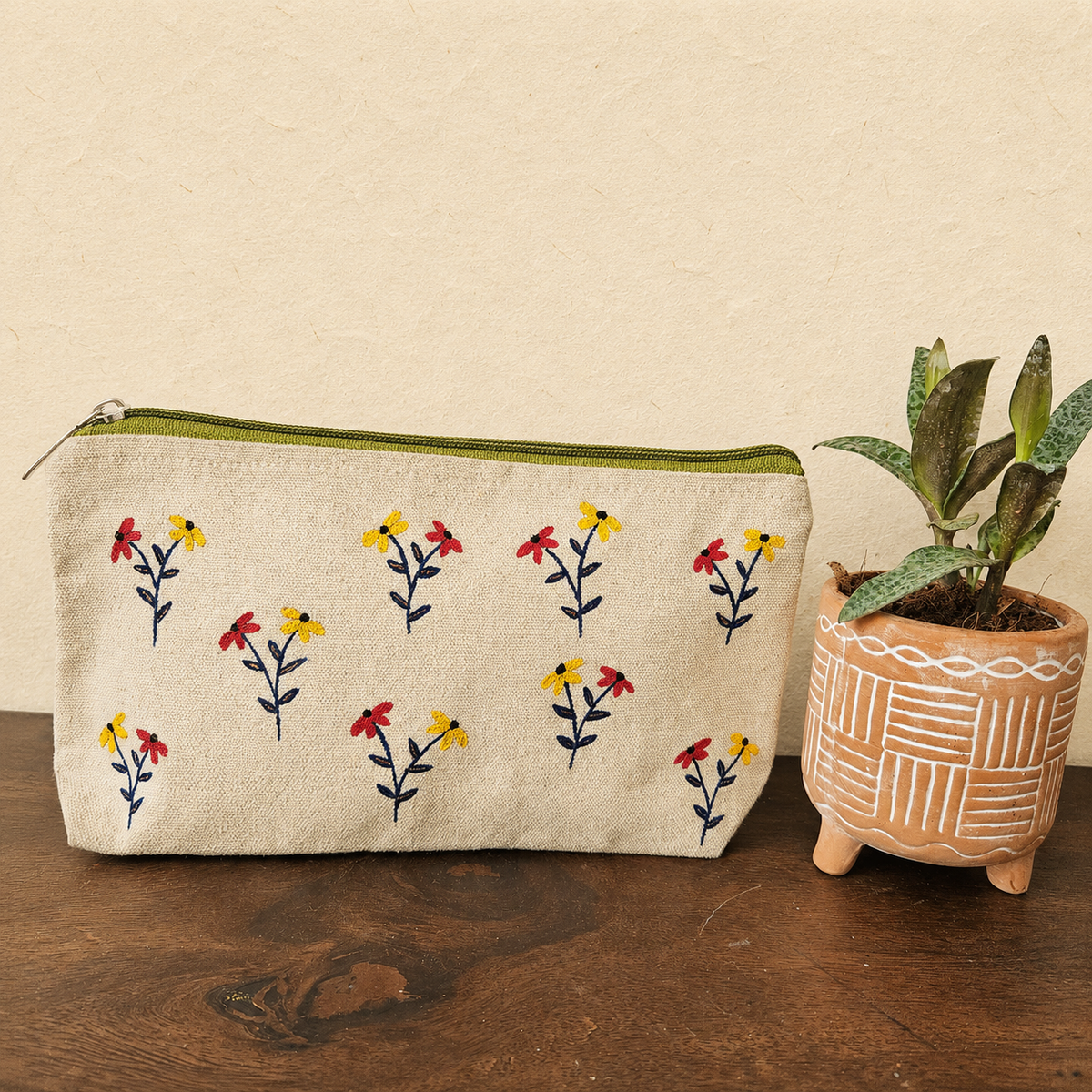Sunlit Wildflowers Hand Painted Pouch