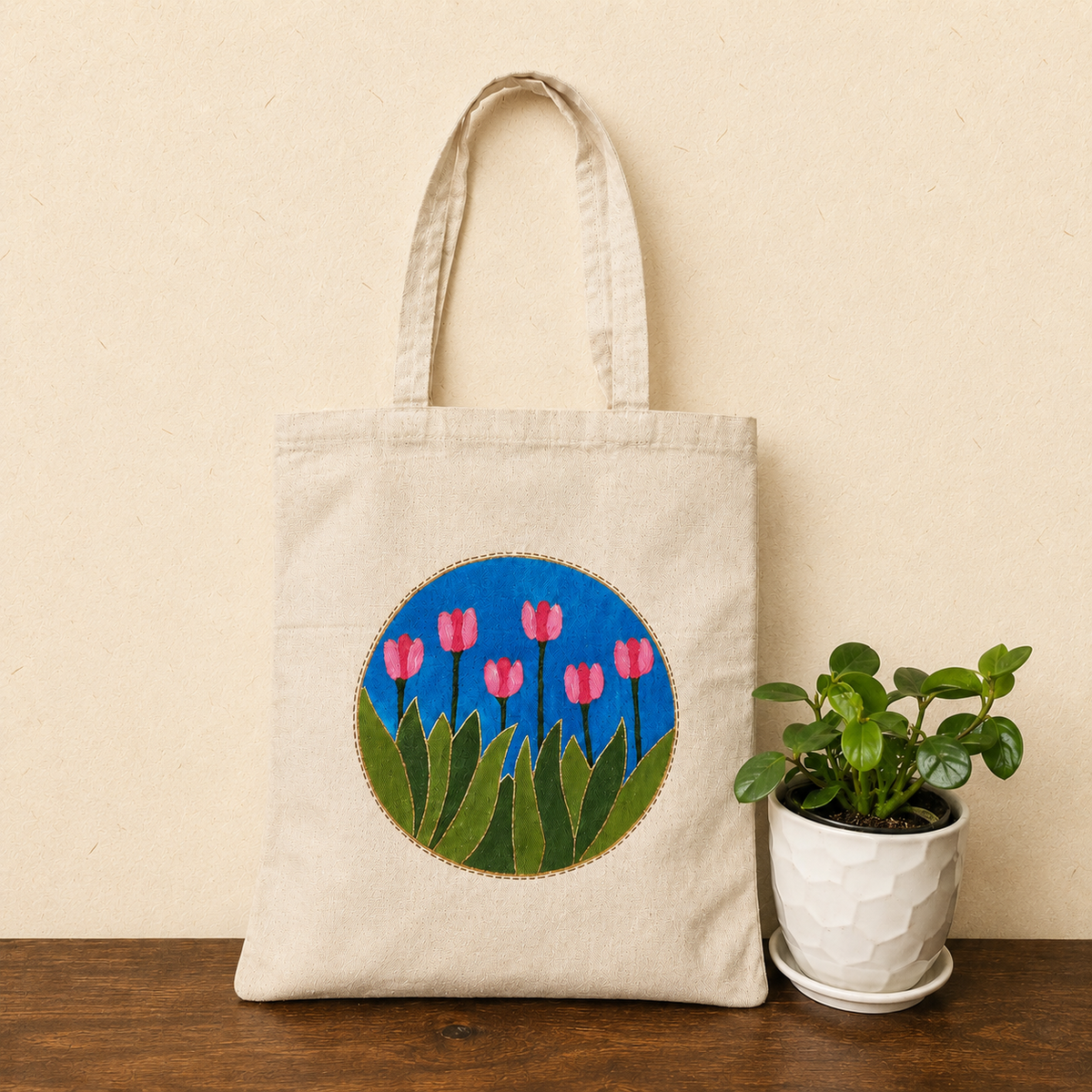 Tulip Meadow Hand Painted Tote Bag