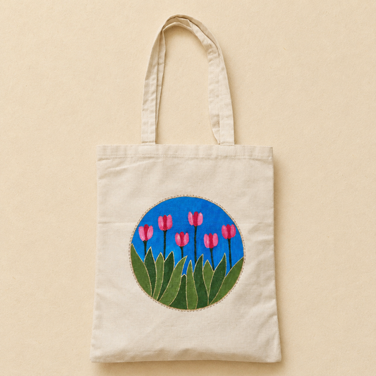 Tulip Meadow Hand Painted Tote Bag