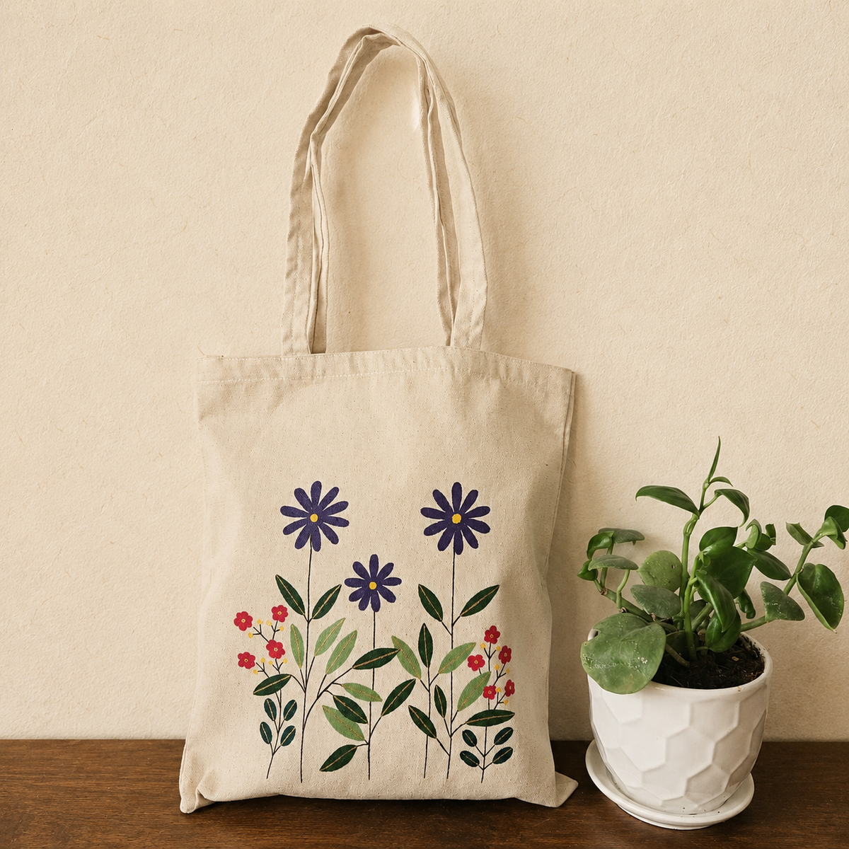 Wildflower Harmony Hand Painted Tote Bag